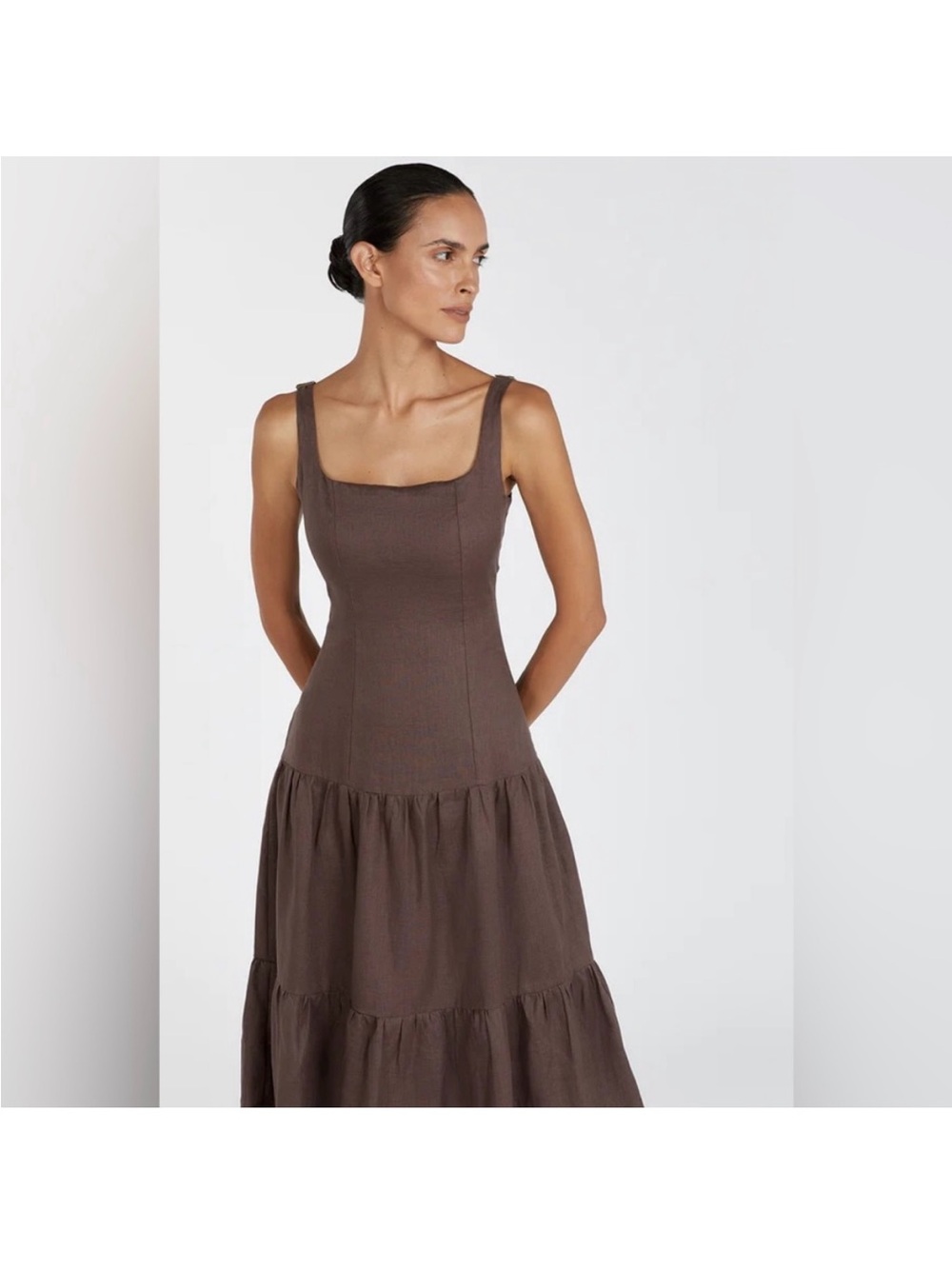 DISSH Brown Square-Neck Tiered Midi Dress